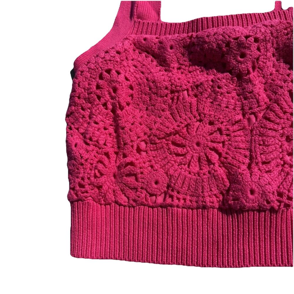 House of Harlow 1960 Ribbed Knit Tank Top Crochet Ribbed Lined Pink NWT Large‎